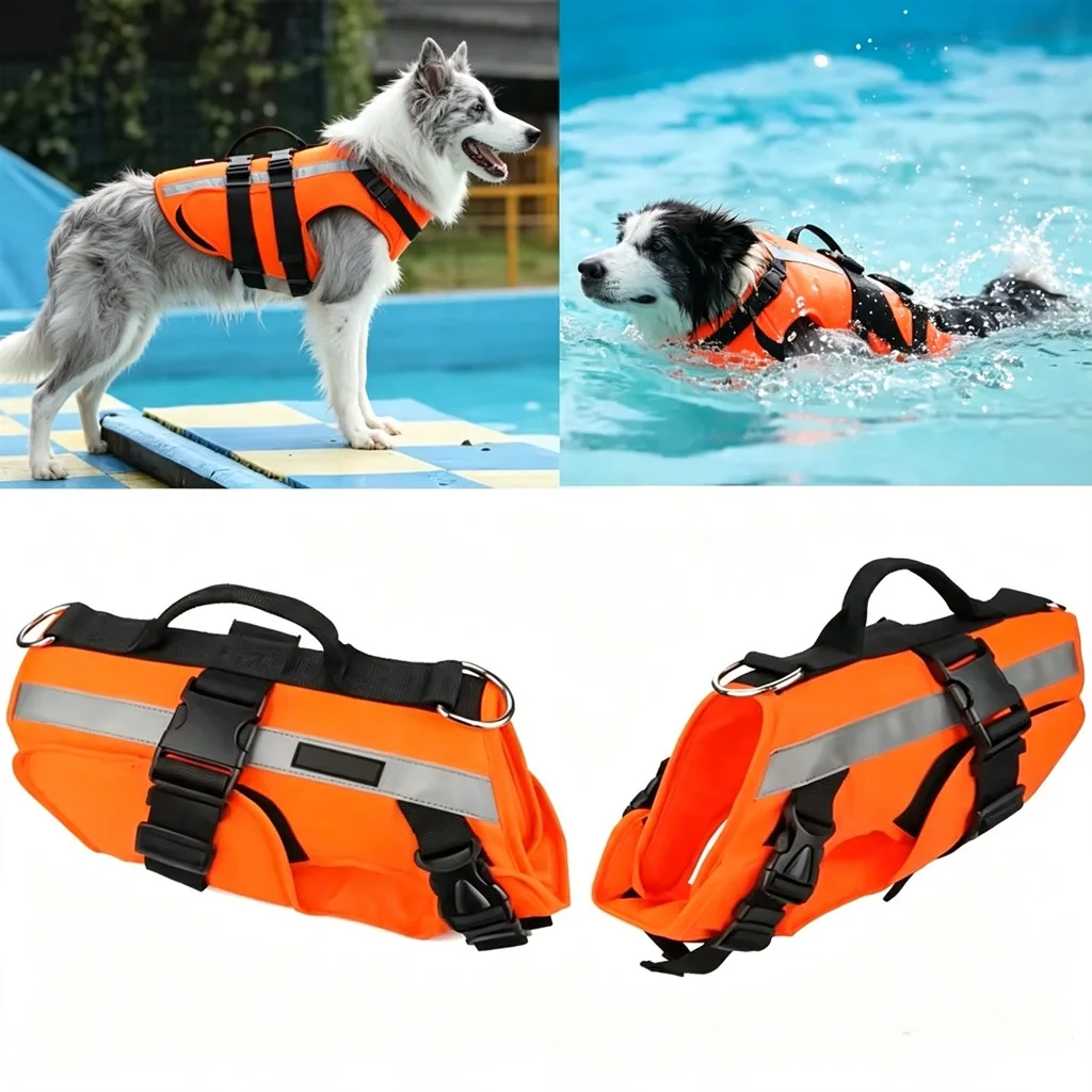 Dog Life Jacket Vest Buoyancy Handle - Chaleco salvavidas para perros, tejido resistente